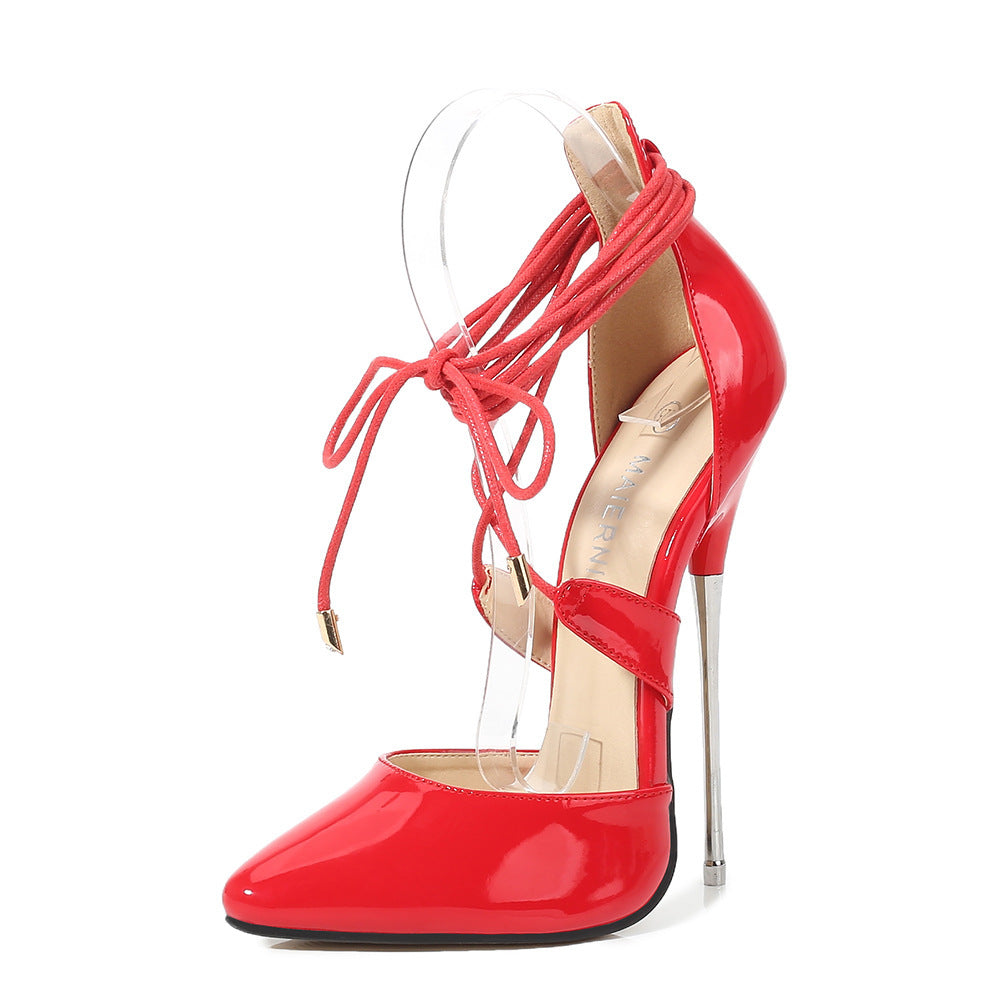 Lace High Heels – Elegante Spitzschuh-Pumps mit Kreuzschnürung